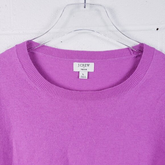 J Crew Cotton-Wool Blend Teddie Sweater Purple Crewneck Knit Pullover Size Large - Picture 3 of 6